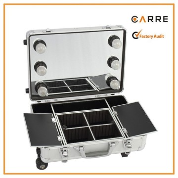 trolley professional LED lighted makeup train case with mirror