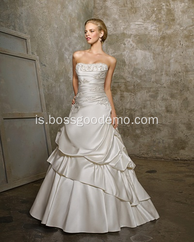 Einföld A-Line strapless dómkirkjan Train Satin Beading Two-Layers Wedding Dress