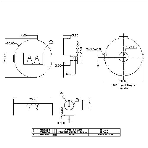 Battery Contacts FOR CR2032 BS-S-SI-R-CR2032-2Y