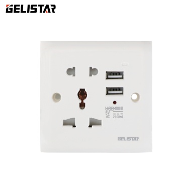 Soket dinding ganda universal dengan 2 port USB