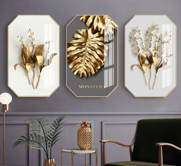 Nordic Style Golden Leaf Crystal Porcelain Painting for Living Room Decor
