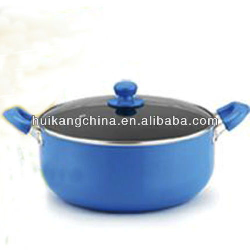 blue non-stick cooking pot with glass lid