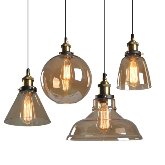 Indoor Antique Vintage Industrial Pendant Lighting - Amber Gray LED Pendant Light Chandelier with Clear Glass