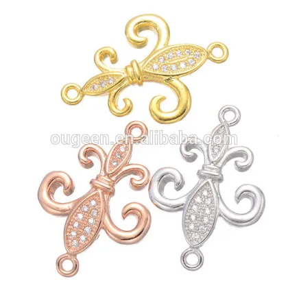 Loop Fleur De Lis Flower Platinum Color Jewelry Finding Micro Pave Zircon Connector