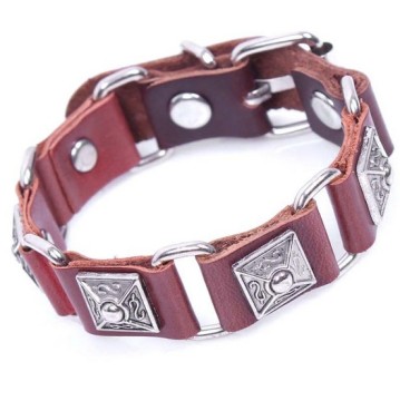 New Design vintage style real leather wrap bracelet with antique plate zinc alloy metal accessories high quality