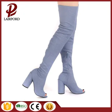 denim fabric sexy over the knee boots