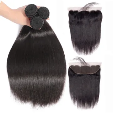 16 Inches Silky Straight Natural Virgin Raw Indian Remy Hair Extensions And Lace Front Closures