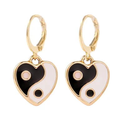 Enamel Heart Shaped Tai Chi Yin Yang Earrings in INS Style: Black, Pink, Blue, Green, and Orange Jewelry for Women
