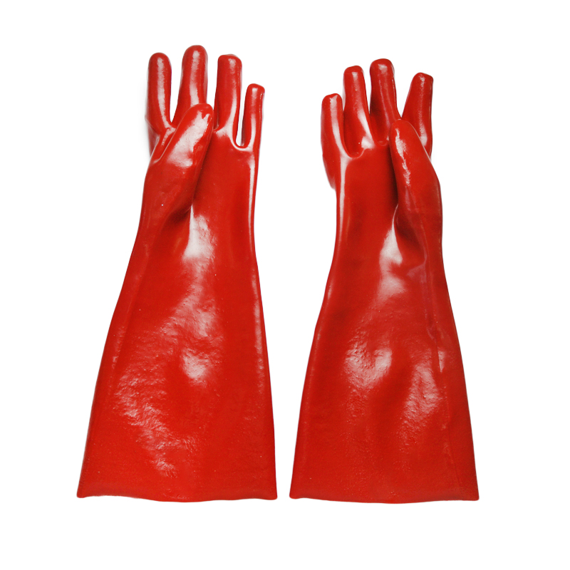 Rote PVC-beschichtete Handschuhe Baumwollverzögerung 16 &#39;&#39;