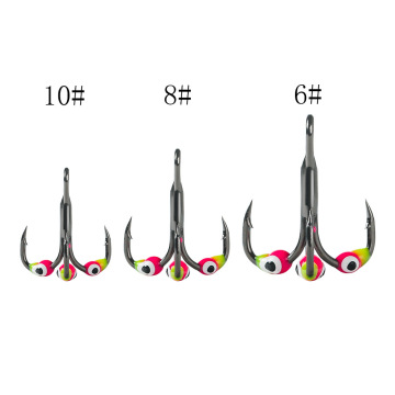 Hot Sale Colorful Eyes Ice Fishing Hooks - High Carbon Fiber Steel Triple-Jaw Jig (6#, 8#, 10#)
