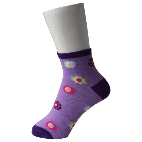 Purple Ankle Child Socks with Sunflower Pattern