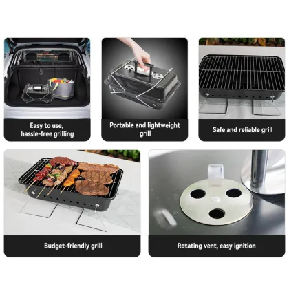 Go Anywhere Small Mini Portable Travel Bbq Grill Rectangular Steel Outdoor Indoor Tabletop Barbecue Charcoal Grill
