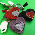 Coração pingente strass Multicolor couro franjado Keychain