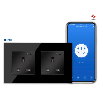 Bingoelec ZigBee 146mm Glass Panel Double UK Tuya WiFi RF433 Remote Electrical Wall Outlet Socket with LED Indicator