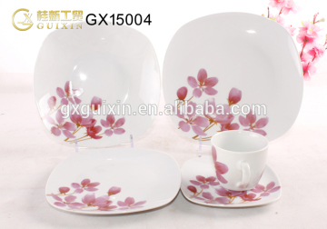 GUIXIN 12-piece Spring Scenery Ceramic Tea set with cup and saucer, Service for 6, pink