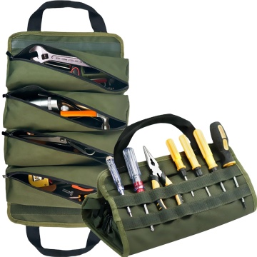 Portable Foldable Roll Up Tool Bag with 10 Pouches for Home Organization