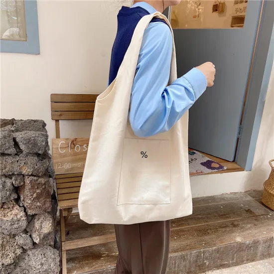 Outside Pocket Canvas Shopping Bag With Customized Logo