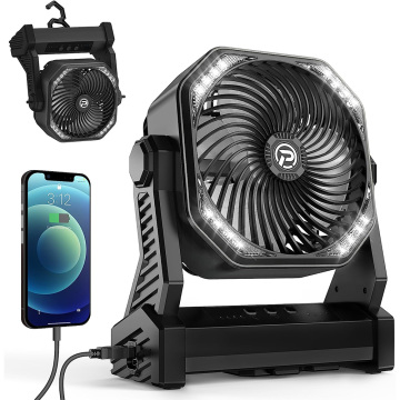 Rechargeable Battery-Powered Lantern with Fan, USB, and Hook for Camping