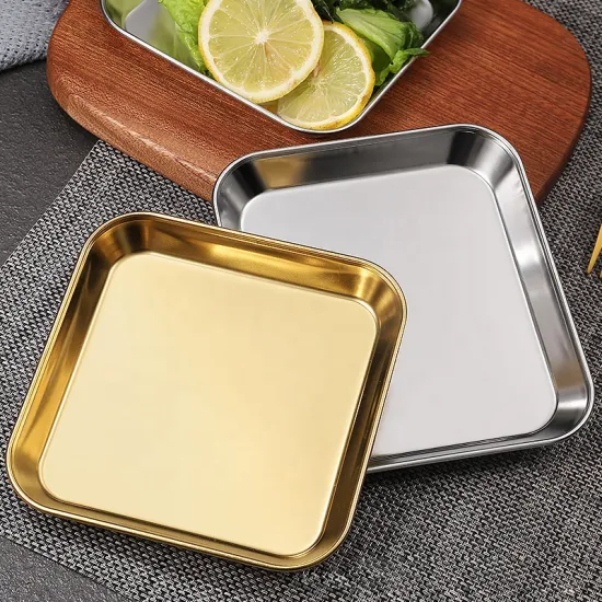 Stainless Steel Square Plate 304 Korea Barbecue Serving Tray - Sushi Dishes & Plates