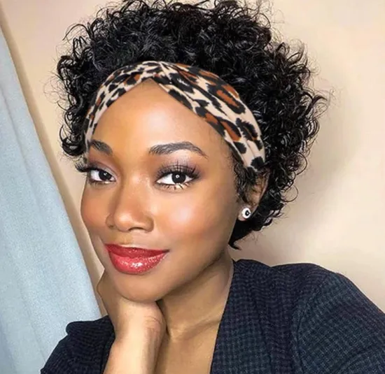 Pixie Cut Headband Wig Brazilian Virgin Human Hair Half Wigs Glueless Wig with Free Headbands