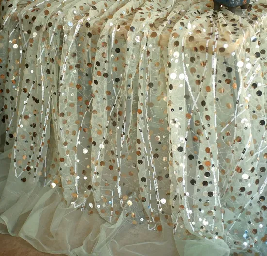 1meter Fashion lace sequins shinning sparkle wedding lace fabric accessories dress lace fabric worldwide shipping