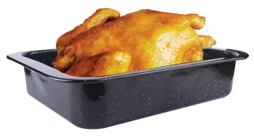 Rectangle Ovensave Wide-Side Rolled Painted Rim Enamel Roaster Pan with Floral Design