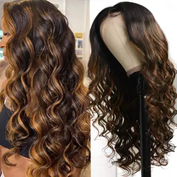 Piano 30 Inch Long Straight Brown 4x4, 13X4 Transparent Lace Highlighted Human Hair Wigs 10a Highlight Body Wave Hair Full Wig