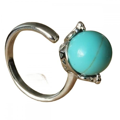 Natural Stone Rings for Women Gemstone 10mm Round Ball Adjustable Ring Crystal Charm Wedding Ring Silver Alloy Ring