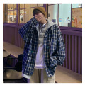 Men's Casual Drawstring Plaid Hooded Jacket