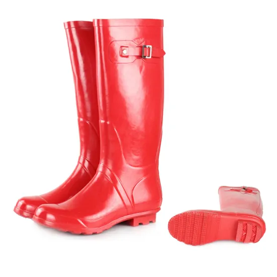 Wholesale Ladies Red Shiny Waterproof Rubber Boots