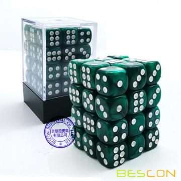 Bescon 12mm 6 Sided Dice 36 dalam Kotak Bata, 12mm Six Sided Die (36) Blok Dadu, Marble Green