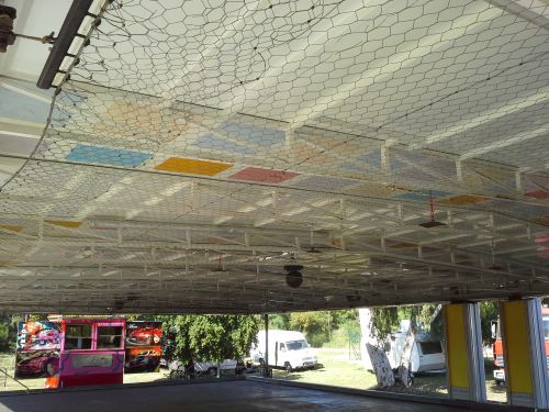 Bumper Car hex wire grid ceiling