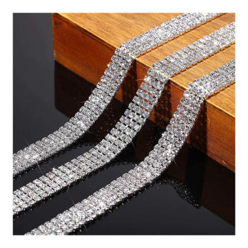 Wholesale 10 Yards 3MM Crystal Claw Chain Diamond Necklace: 3 Row Rhinestone Cup Chain Trimming Roll