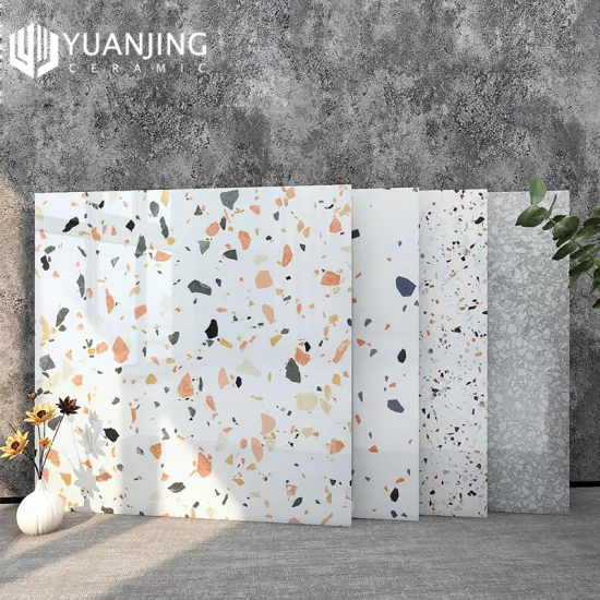 Wholesale 600x600mm Glossy Colorful Terrazzo Tiles: Modern Indoor Porcelain Balcony & Dining Room Flooring