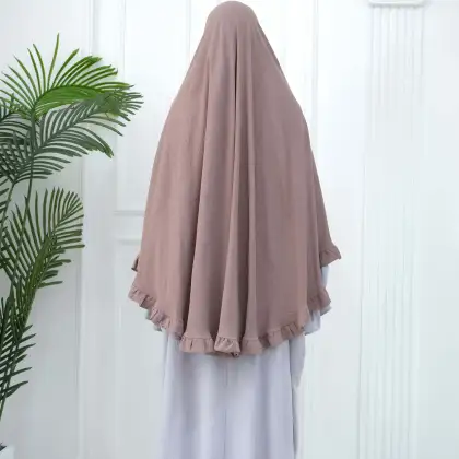 Wholesale Islamic Clothing: Solid Color Azz Crepe Prayer Hijab, Niqab Shawl with Ruffled Edge