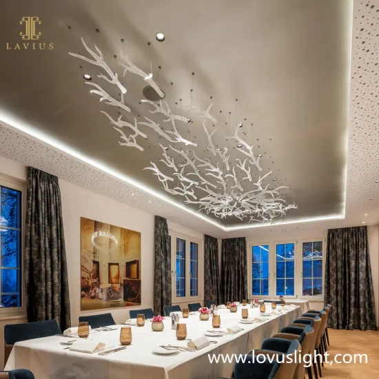 White antler light luxury chandelier hotel restaurant personalized project chandelier custom antler hotel chandelier