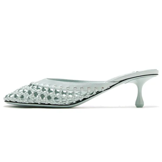 Elegant Braided Satin Toe Heeled Mules for Women