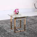 modern small metal side table with tempered galss