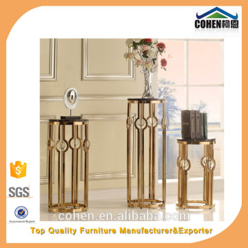 Deluxe stainless steel golden plated flower pot stand marble top N818G