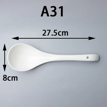 22cm Pure White Ceramic Soup Spoon - Family Soup Ladle