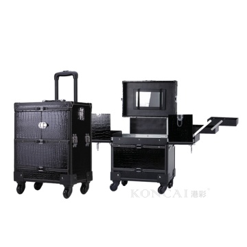 Black leather rolling cosmetic train case for cheap