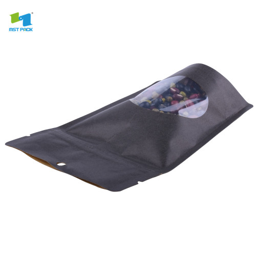 Custom wholesale food grade matt black stand up pouch with clear window