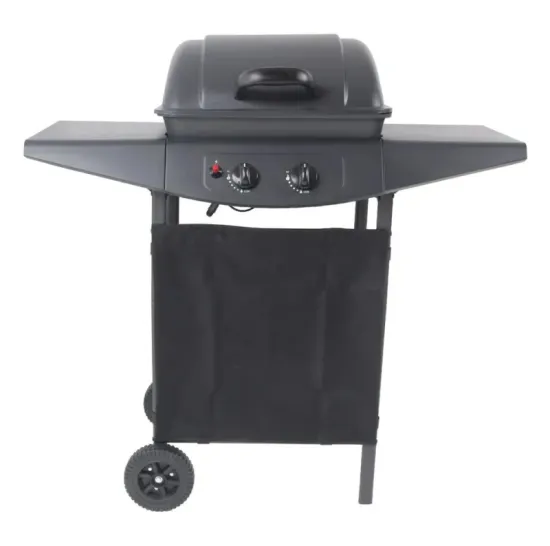 Outdoor Cookware Cheap Price 2 Burners Barbecue Stove Portable Gas Grill with Side Tables and Trolly
