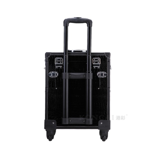 Black leather rolling cosmetic train case for cheap