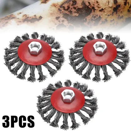 3pcs Mayitr Rotary Strong Metals Twist Knot Wire Wheel Cup Brush Set Kit 115mm M14 Angle Grinder Abrasive Tools