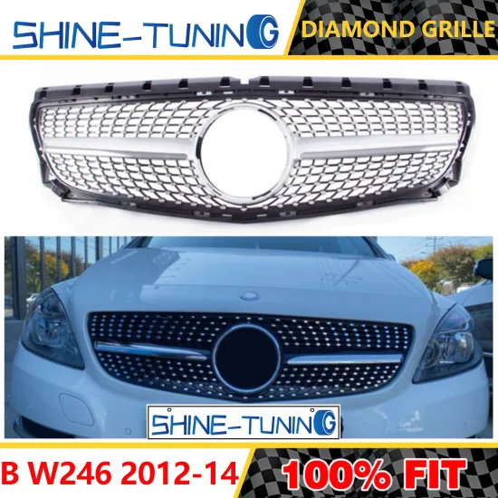 Diamond Grille Black Silver For B Class W246 Front Bumper GT Grill 2012-2014 B180 B200 B250 B220 Car Styling