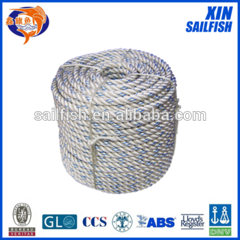 14mm polyester rope white color with blue nylon braided rope