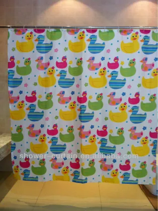 yellow blue green duck peva print shower curtain