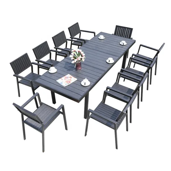 Mojia Outdoor Plastic Wood Dinner Table Set - Easy to Clean and Weather-Resistant Picnic Tables and Chairs