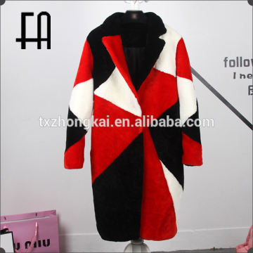 Factory wholesale price lady's block color fur coat /block sheep fur coats women